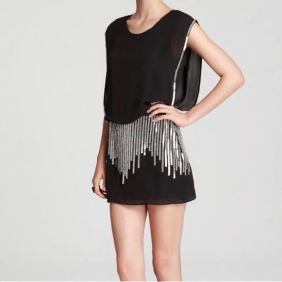 Parker | Silver Beaded Black Mini Dress, Size Small - Picture 1 of 9